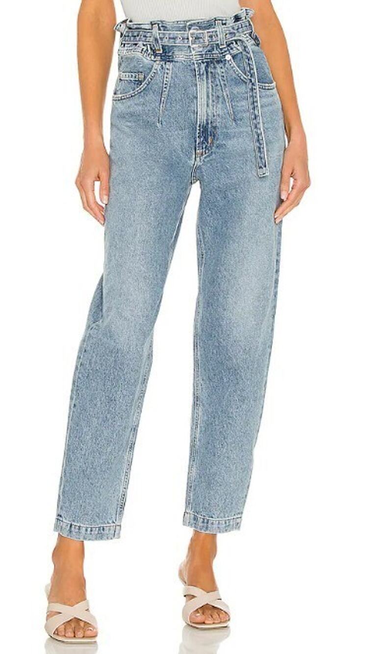 Agolde Jeans Women 24 Blue 100% Cotton Riya Peg Belted Tapered Leg High Rise USA